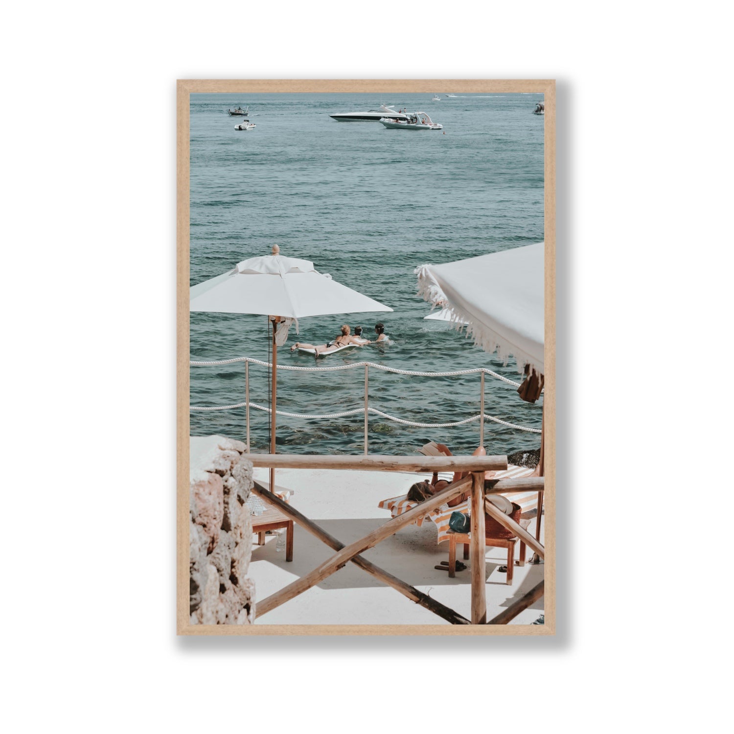 Hideaway Tuscany coastal Mediterranean wall art Gallery full-bleed fine art print in natural oak frame