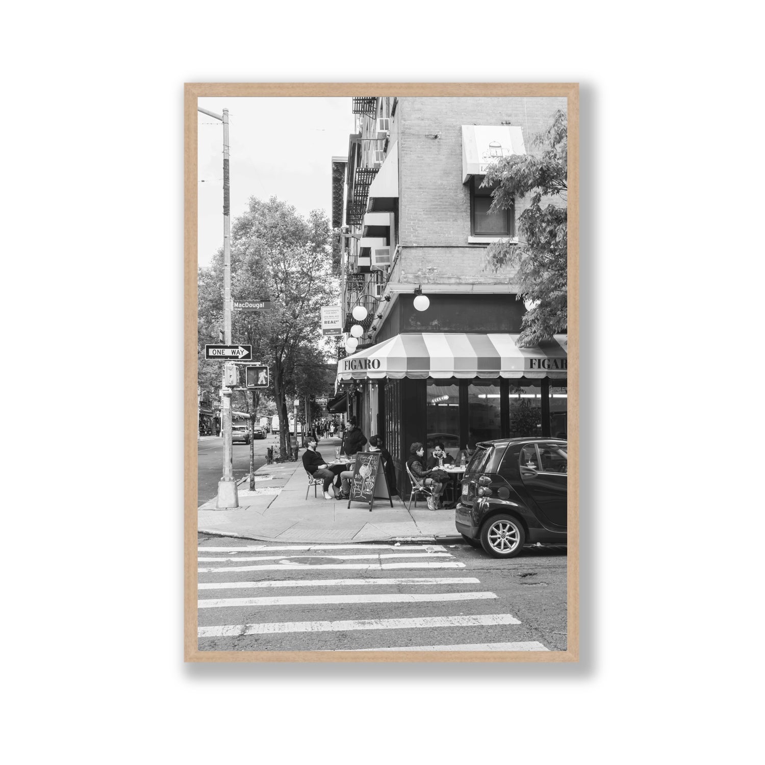 Figaro New York NYC Black & White wall art Gallery full-bleed fine art print in natural oak frame