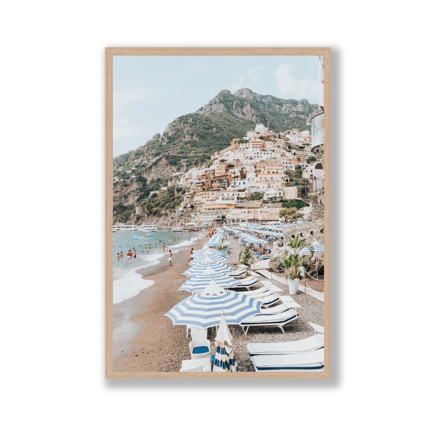 The Cliffside Village fine art print, Positano, Italy, Gallery, Natural Oak Frame · Full Bleed, Fine Art Print