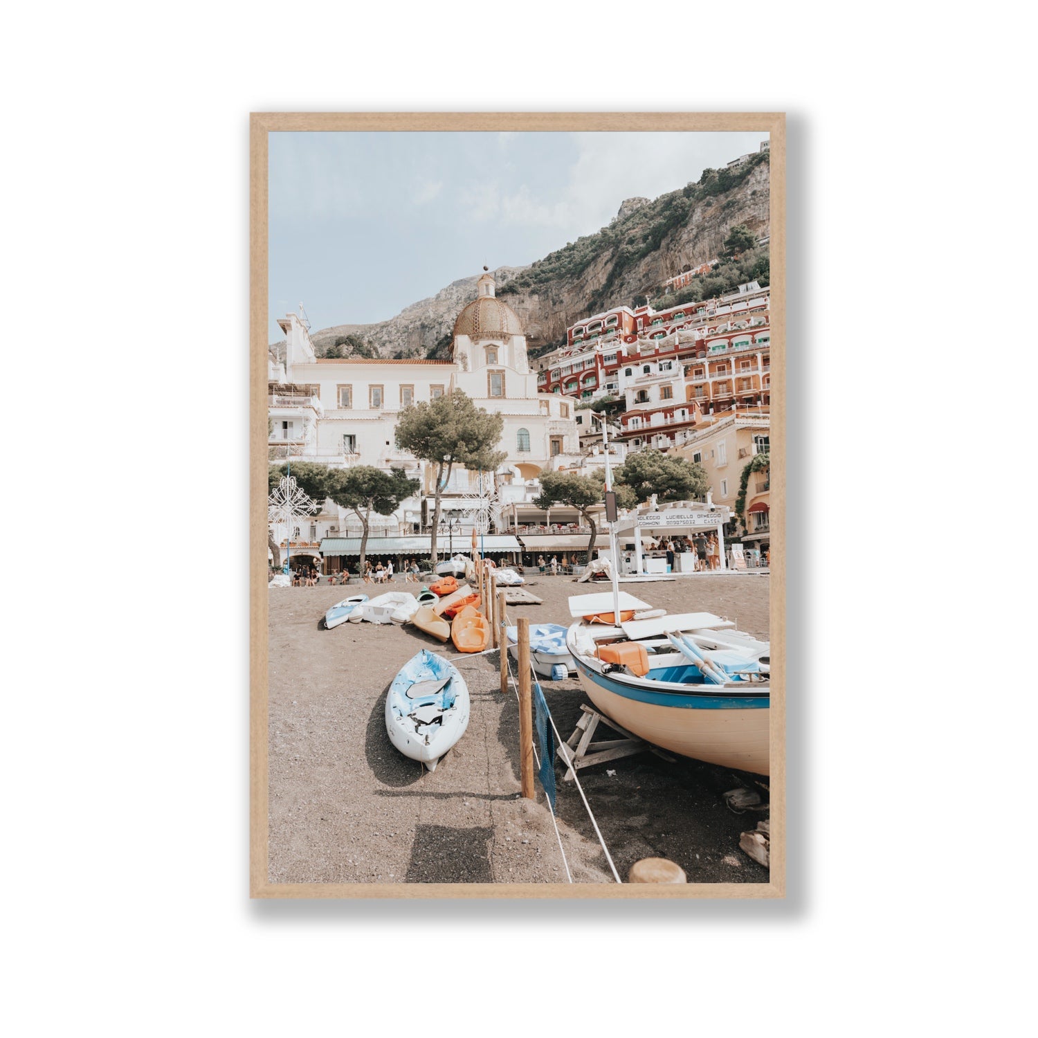 Seaside Hues Positano wall art Gallery full-bleed fine art print in natural oak frame