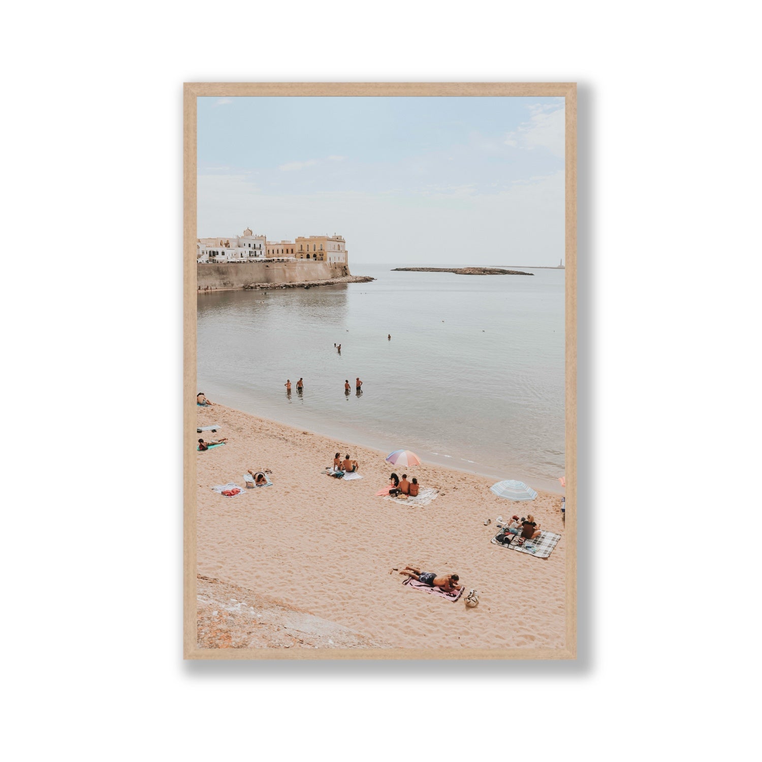 Spiaggia della Purita Puglia coastal art print Gallery full-bleed fine art print in natural oak frame