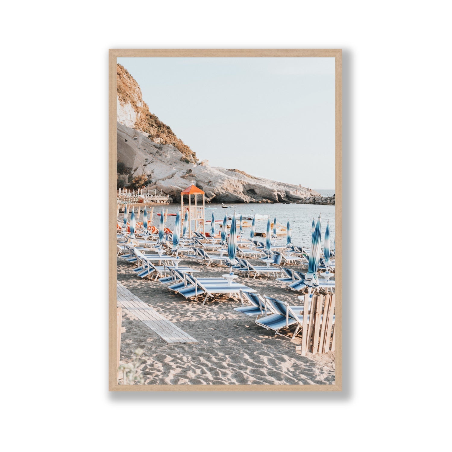 The Golden Hour Ischia Italian coastal wall art Gallery full-bleed fine art print in natural oak frame