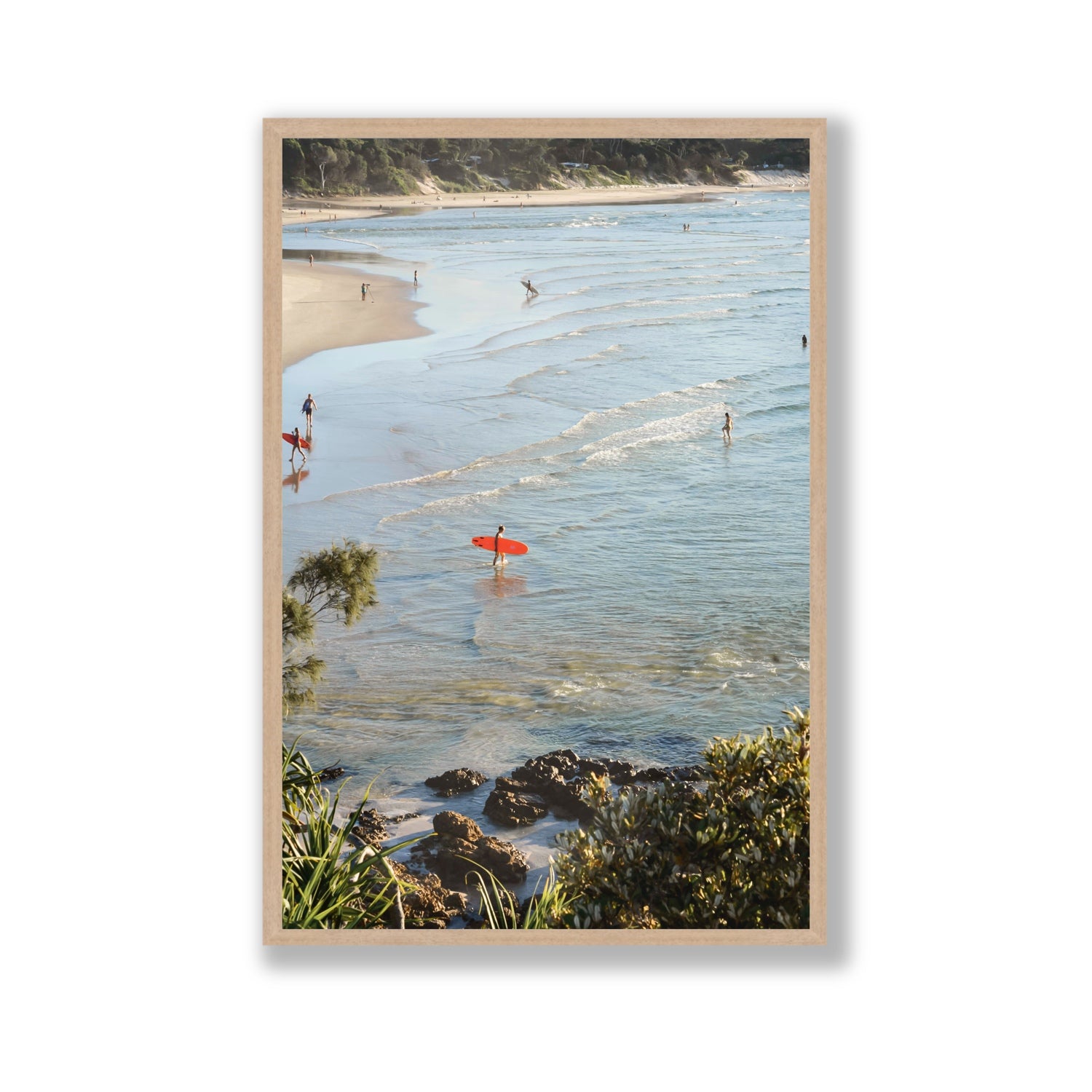 Seclusion Byron Bay Surf coastal wall art Gallery full-bleed fine art print in natural oak frame