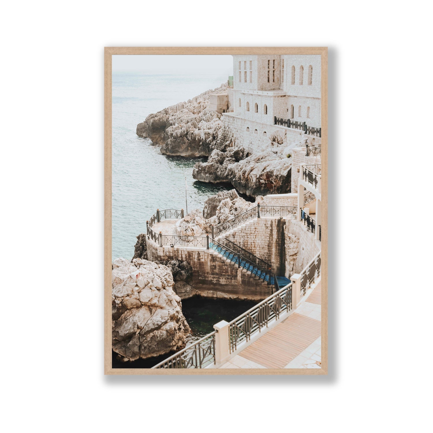 Wellness Centre Puglia coastal wall art Gallery full-bleed fine art print in natural oak frame