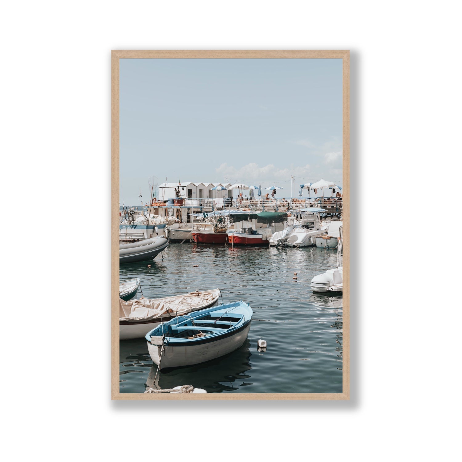 Harbour Hues Sorrento coastal Carousel wall art Gallery full-bleed fine art print in natural oak frame