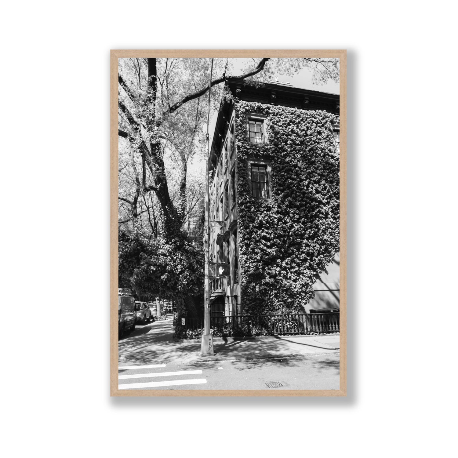 Vertical Garden New York NYC Black & White wall art Gallery full-bleed fine art print in natural oak frame