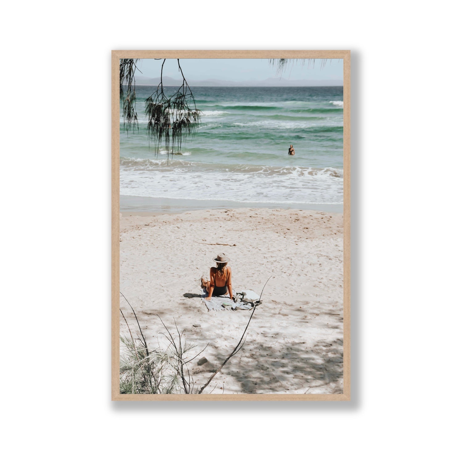Take It Easy Byron Bay beach coastal decor wall art Gallery full-bleed fine art print in natural oak frame