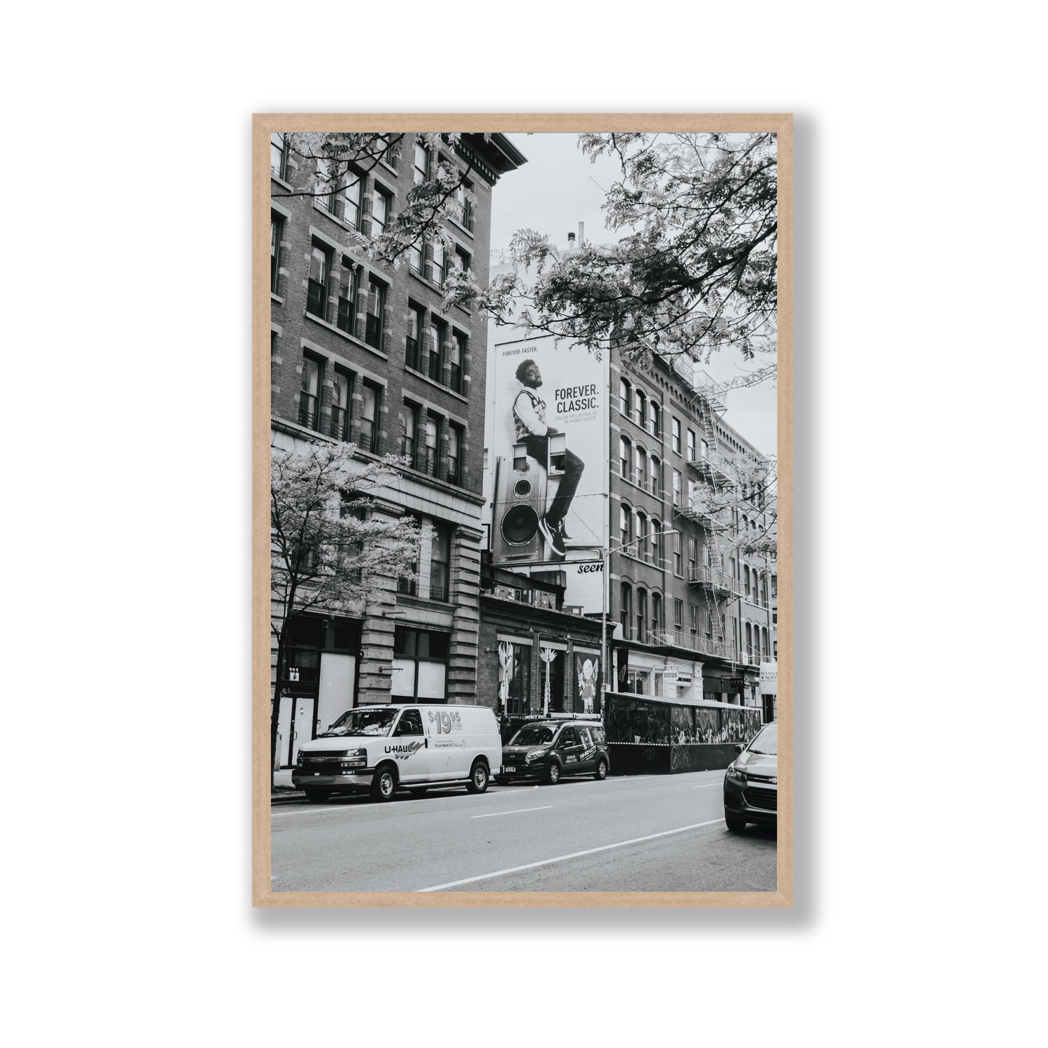 Forever Classic New York NYC Black & White wall art Gallery full-bleed fine art print in natural oak frame