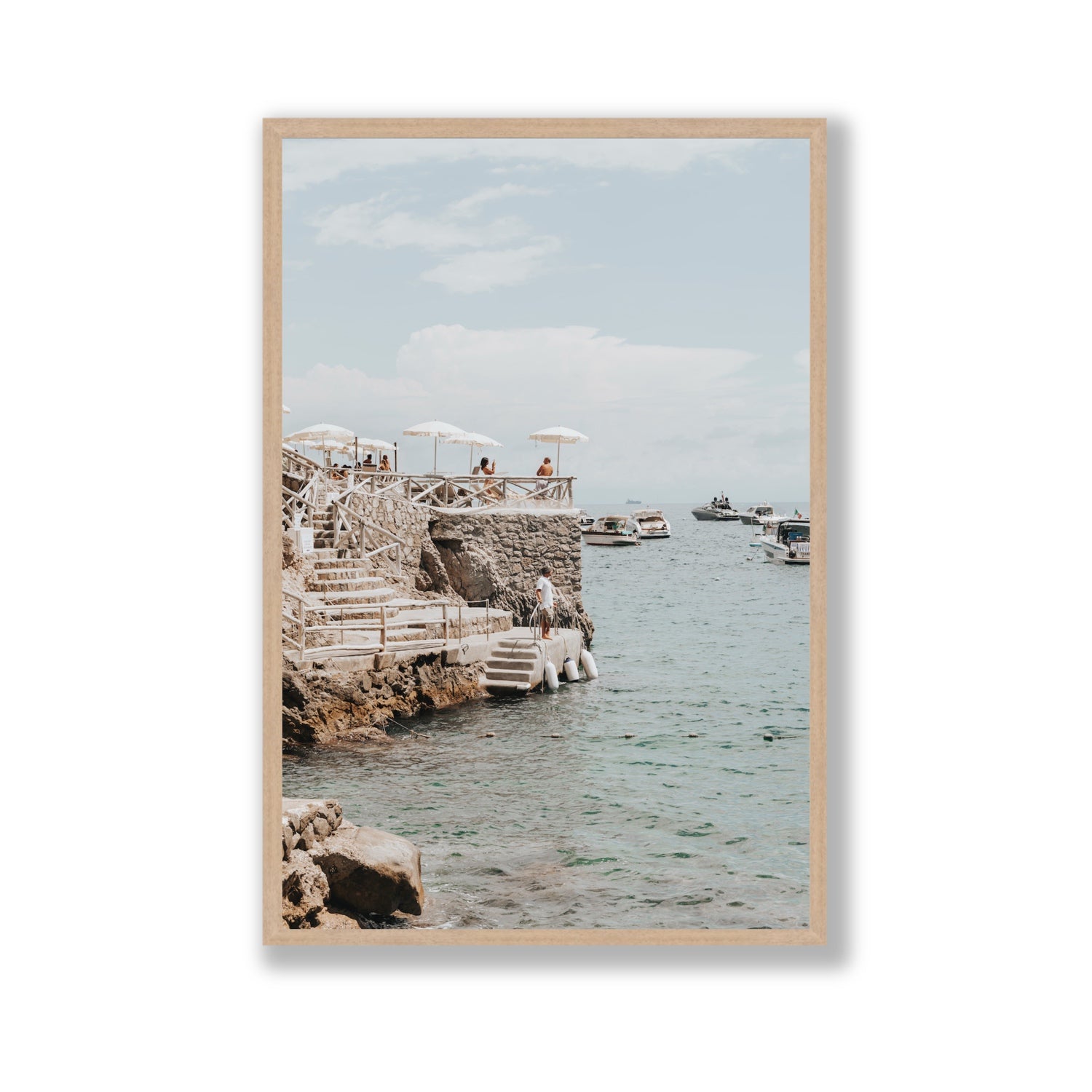 Pier Patrol fine art print, Nerano, Italy, Gallery, Natural Oak Frame · Full Bleed, Fine Art Print