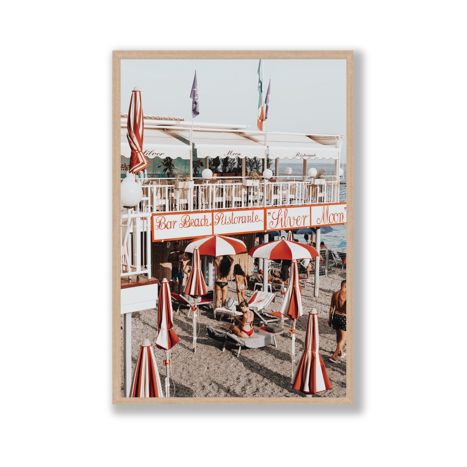 Vintage Amalfi Amalfi Mediterranean wall art Gallery full-bleed fine art print in natural oak frame