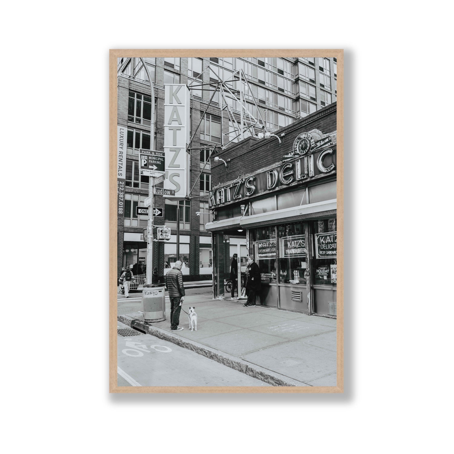 Graphite Gotham New York NYC Black & White wall art Gallery full-bleed fine art print in natural oak frame