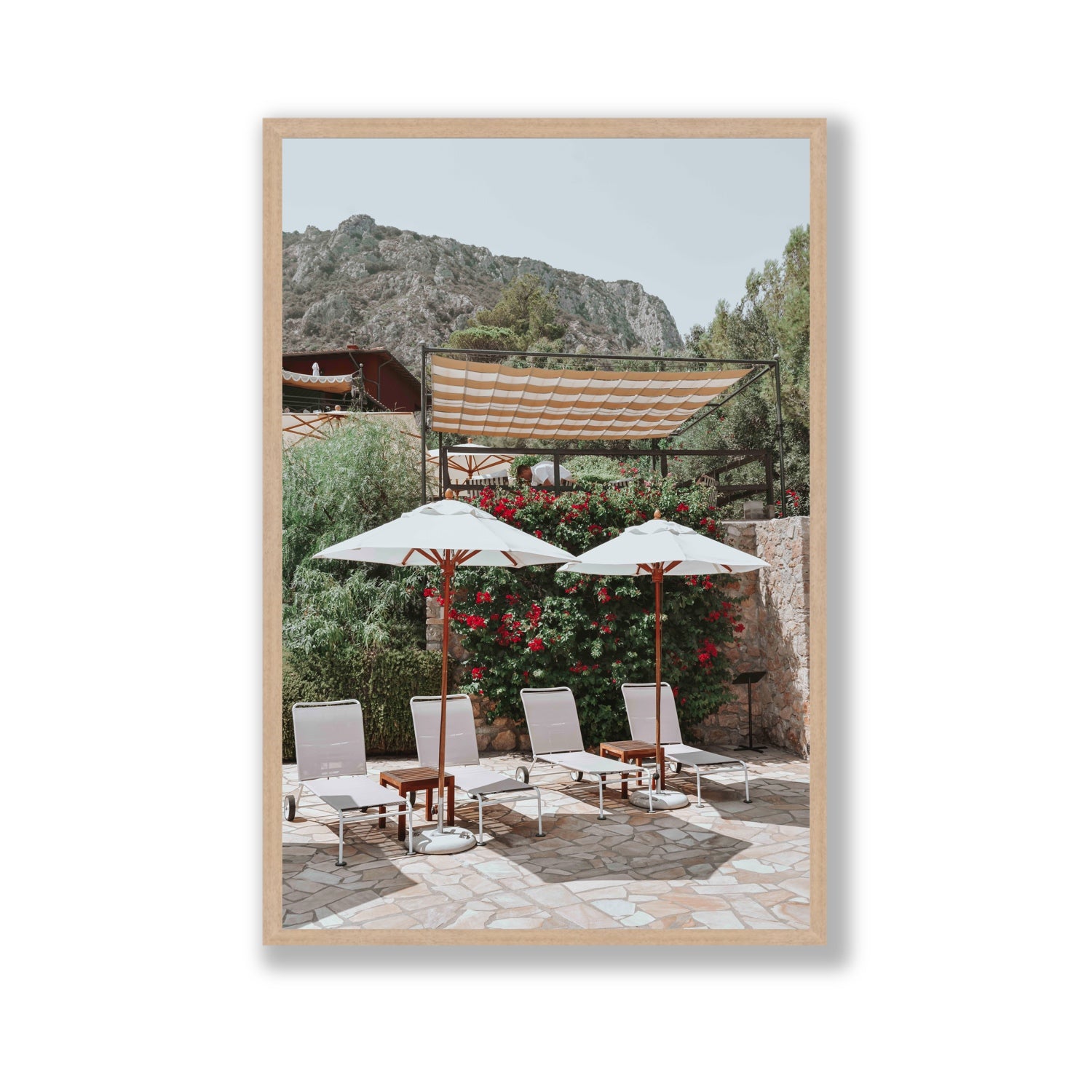Shades of Leisure Tuscany coastal Italian wall art Gallery full-bleed fine art print in natural oak frame
