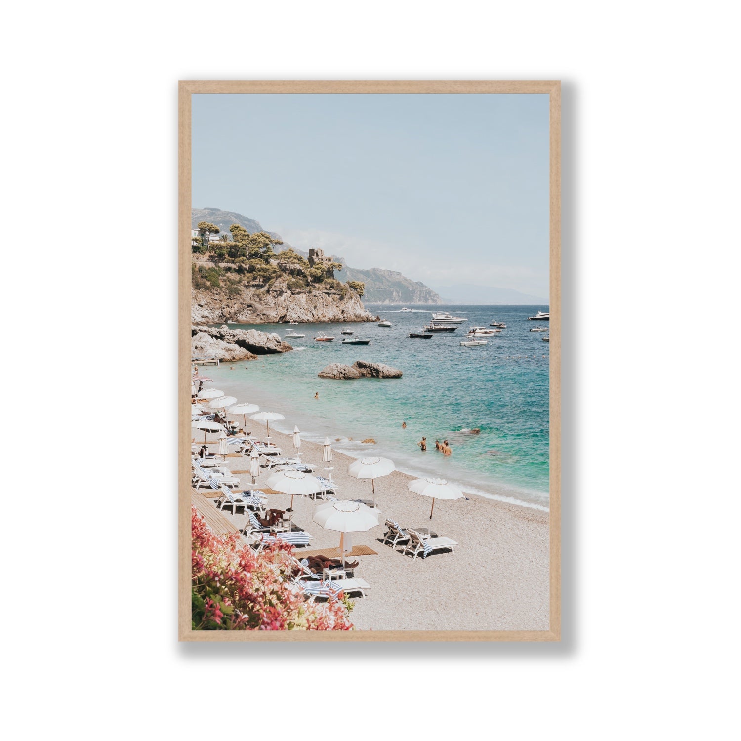 Seaview Refuge Amalfi coastal wall art gallery full-bleed fine art print in natural oak frame