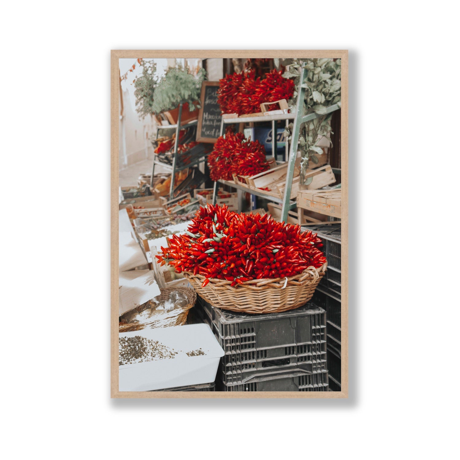 Fiery Cluster Puglia Italian wall art Gallery full-bleed fine art print in natural oak frame