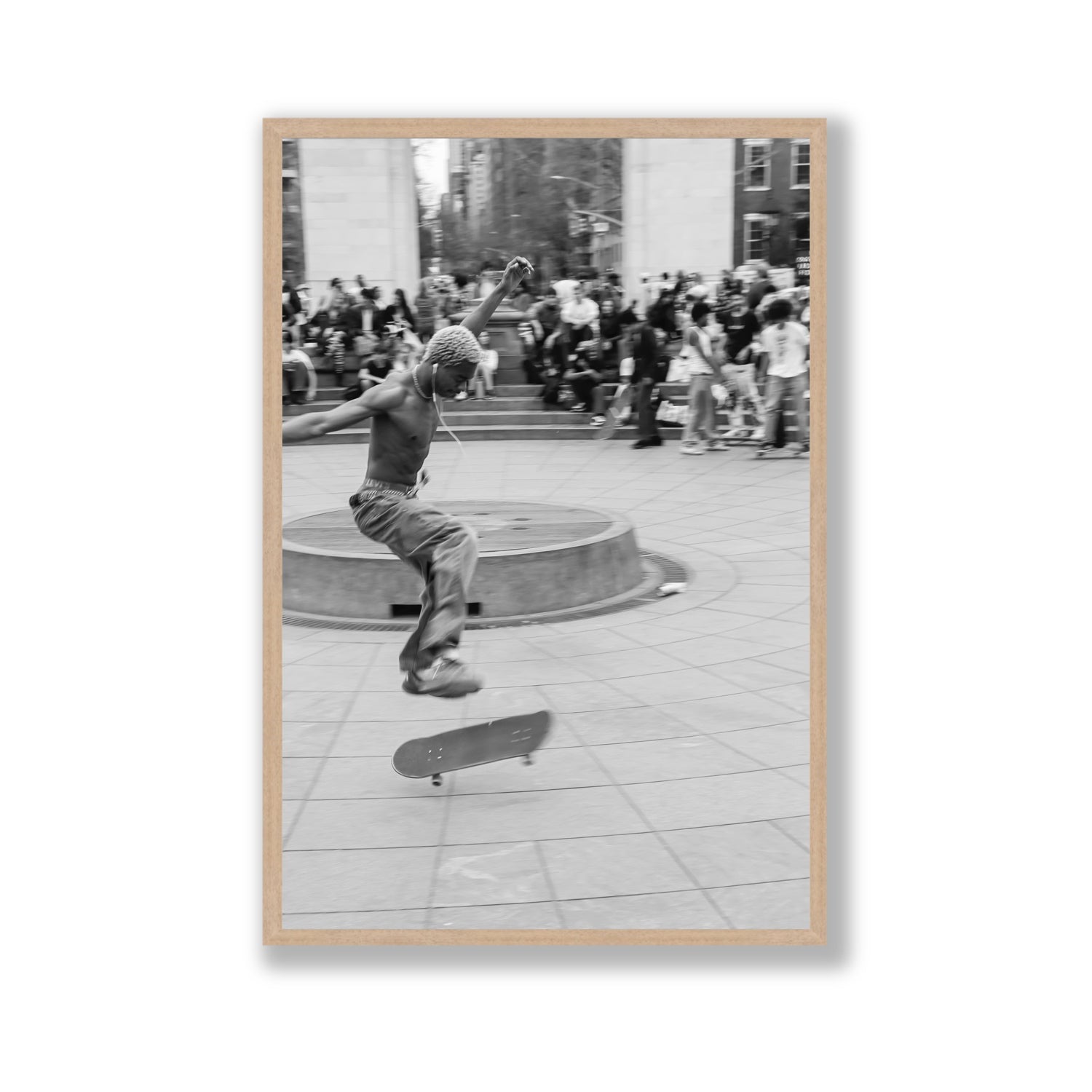 Airborne Rhythms New York NYC Black & White wall art Gallery full-bleed fine art print in natural oak frame