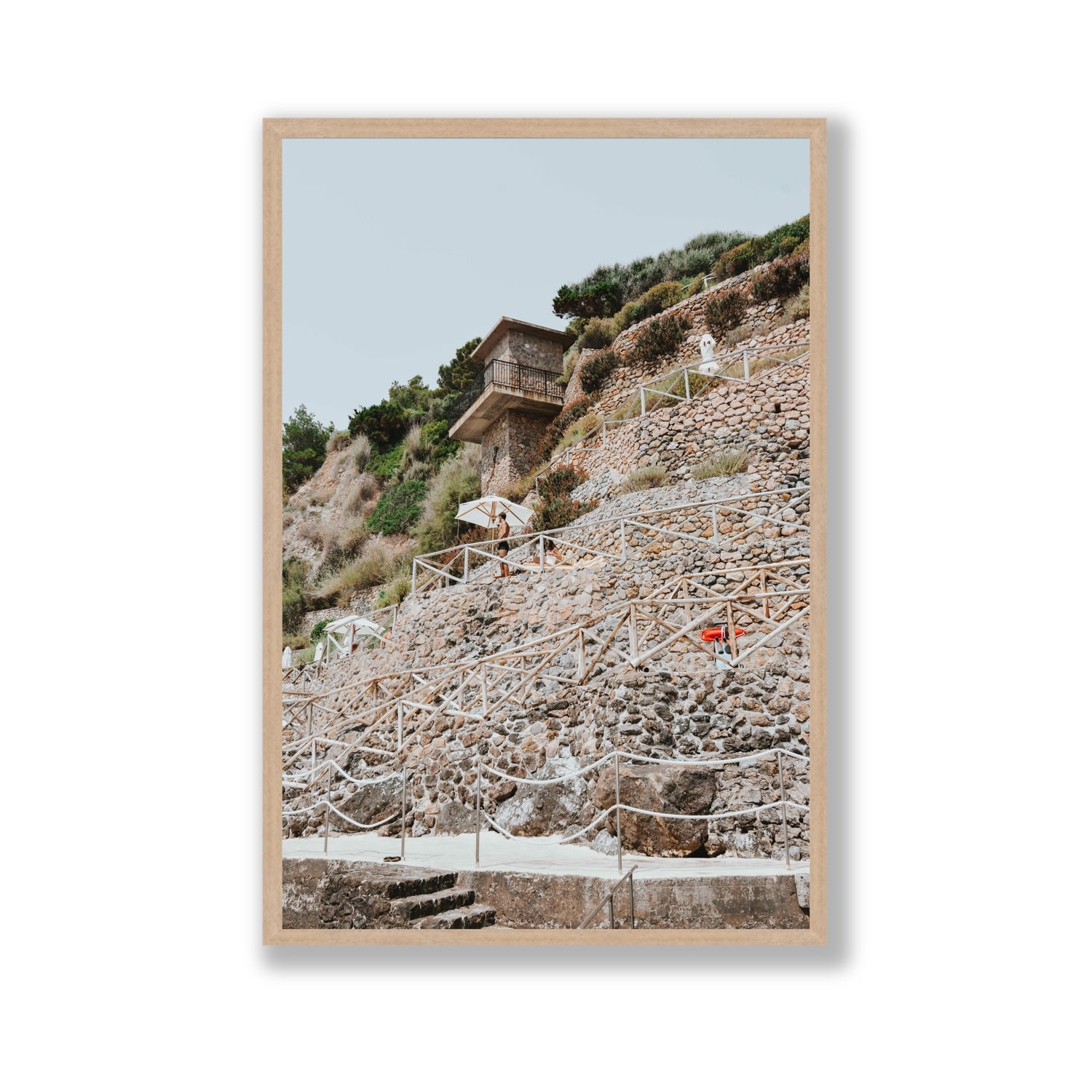 Solitude by the Sea Tuscany coastal Italian wall art Gallery full-bleed fine art print in natural oak frame