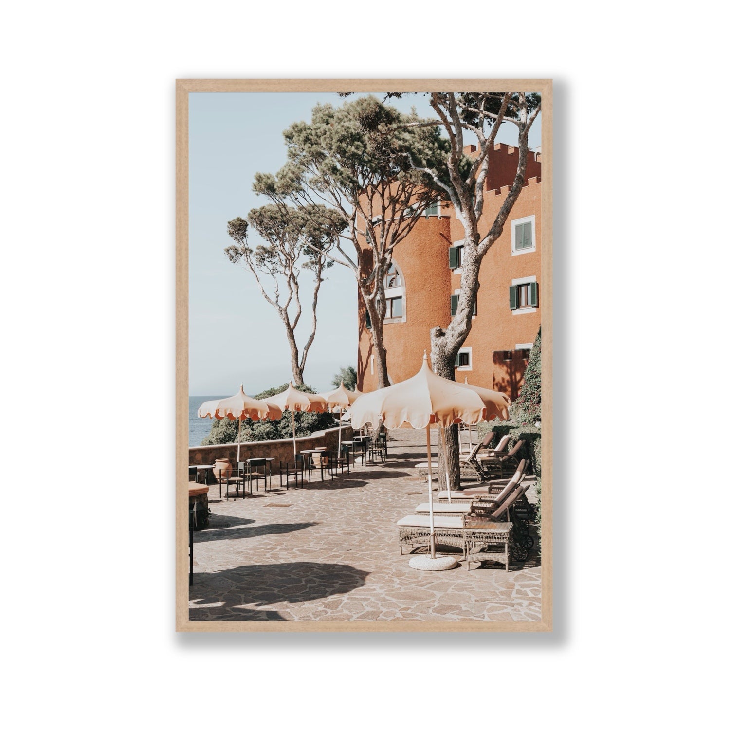 Mezzatorre Ischia Italian Mediterranean decor wall art Gallery full-bleed fine art print in natural oak frame