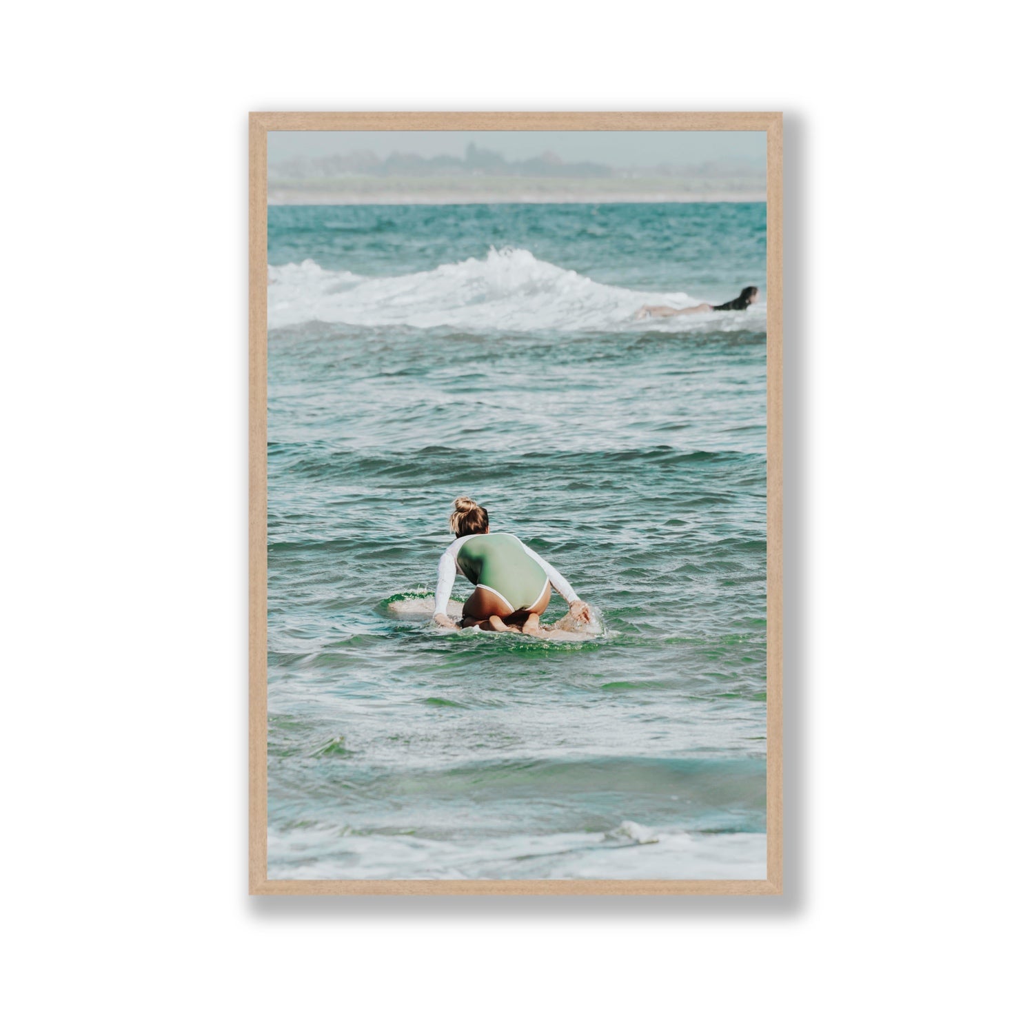 Quincy Byron Bay Surf coastal wall art Gallery full-bleed fine art print in natural oak frame