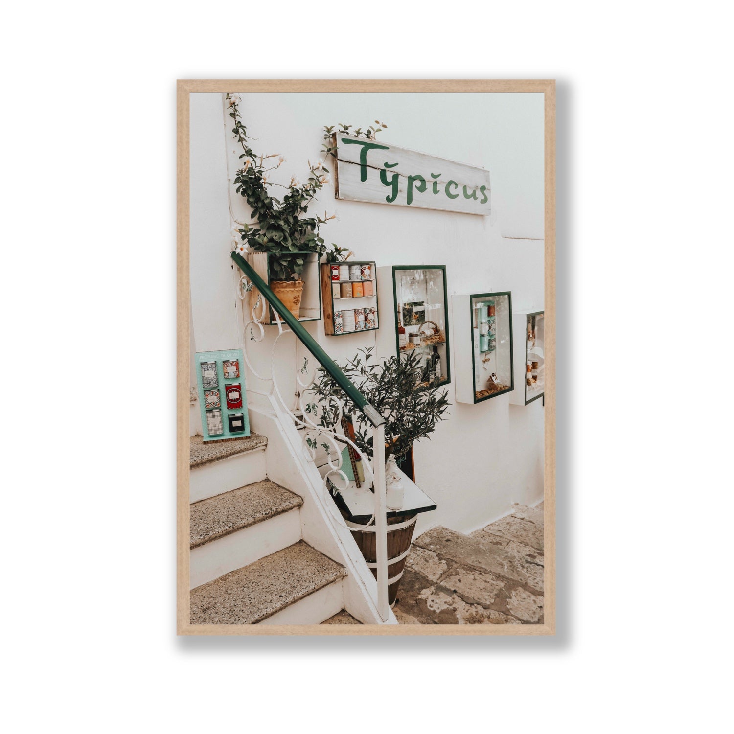 Il Negozio Puglia Ostuni wall art Gallery full-bleed fine art print in natural oak frame