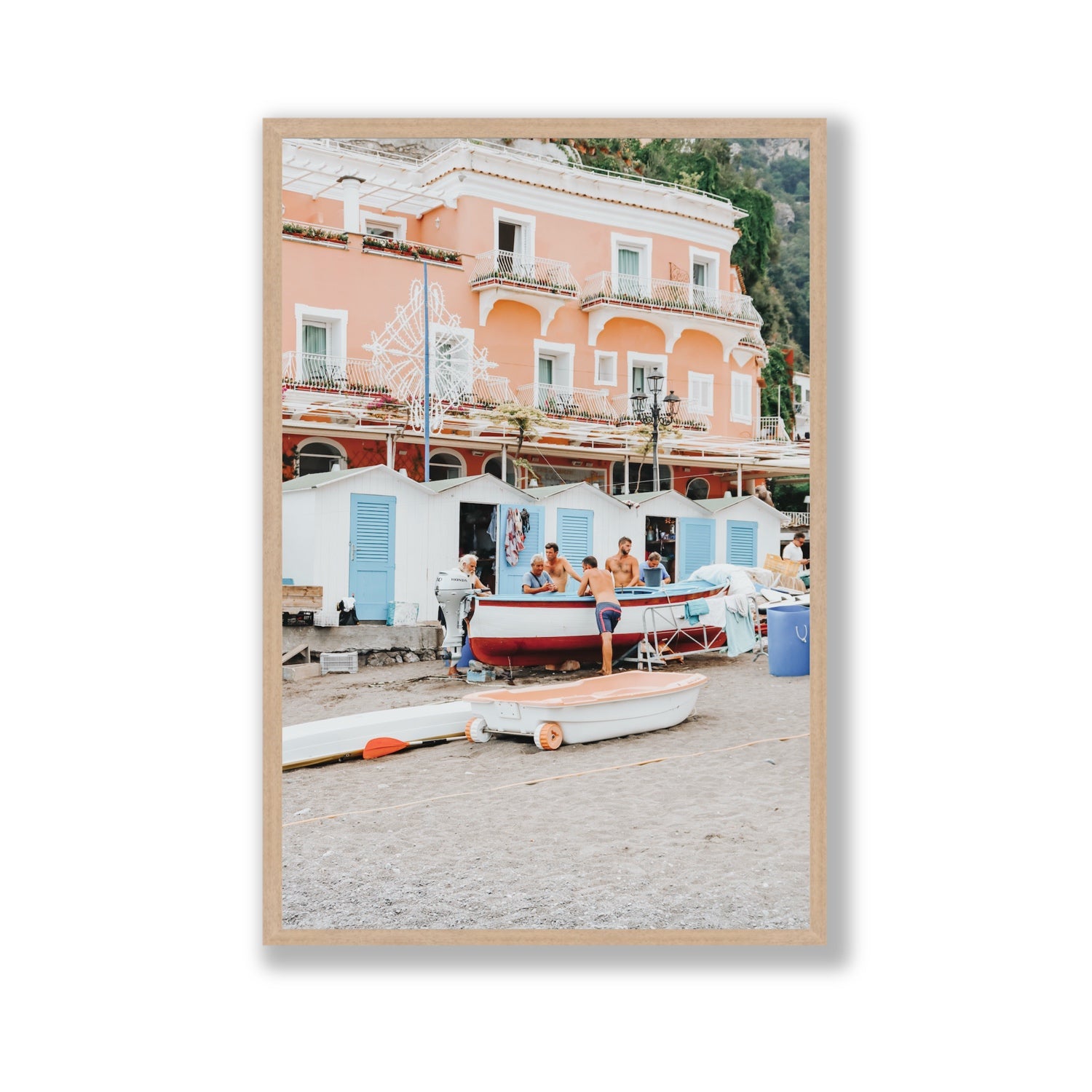 La Riunione della Mattina fine art print, Positano, Italy, Gallery, Natural Oak Frame · Full Bleed, Fine Art Print