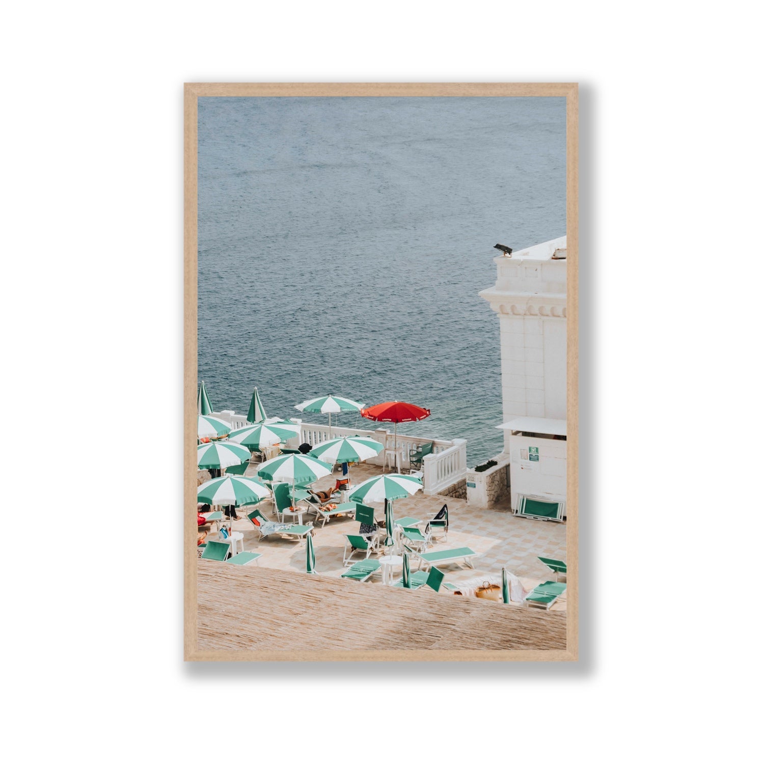 Lido Italiano Puglia beach Italian wall art Gallery full-bleed fine art print in natural oak frame