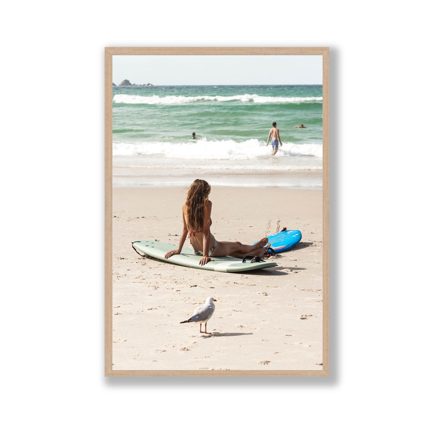 Carissa Byron Bay Surf coastal wall art Gallery full-bleed fine art print in natural oak frame