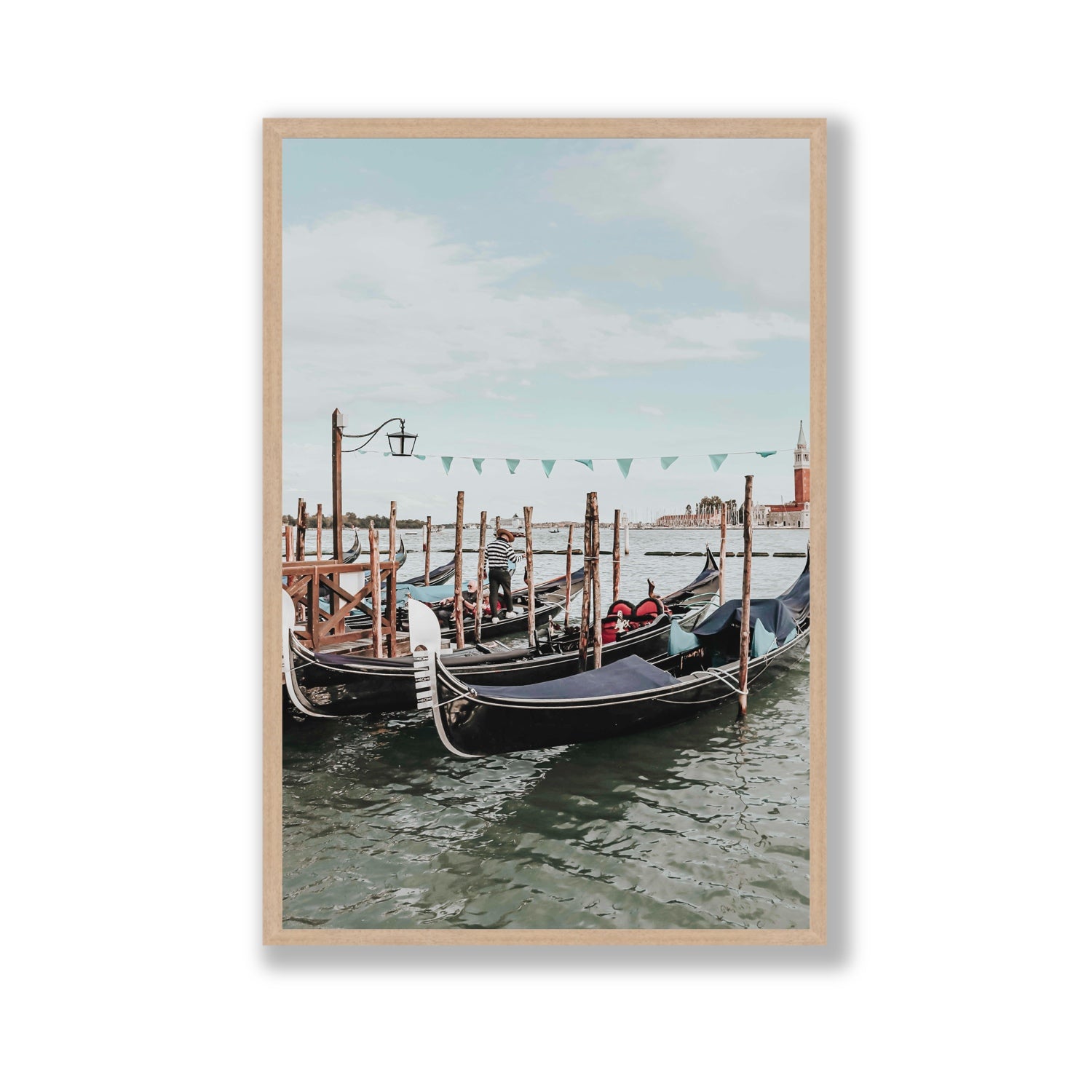 The Gondolier Venice Gondola Italian wall art Gallery full-bleed fine art print in natural oak frame