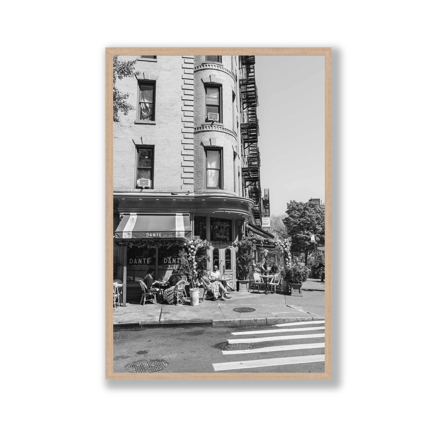 Sunny Soiree New York NYC Black & White wall art Gallery full-bleed fine art print in natural oak frame