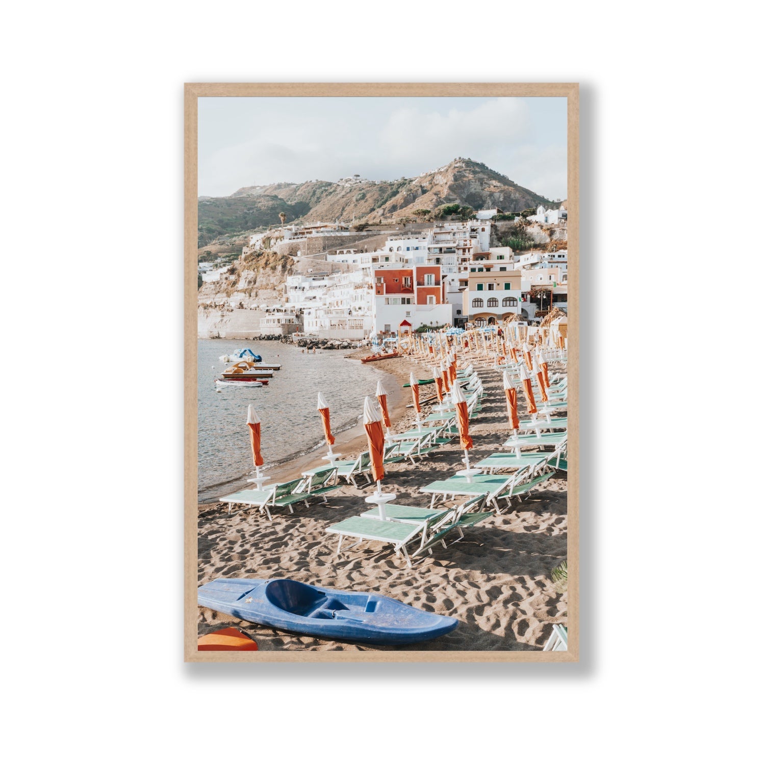L'Isola del Paradiso Ischia Mediterranean wall art Gallery full-bleed fine art print in natural oak frame