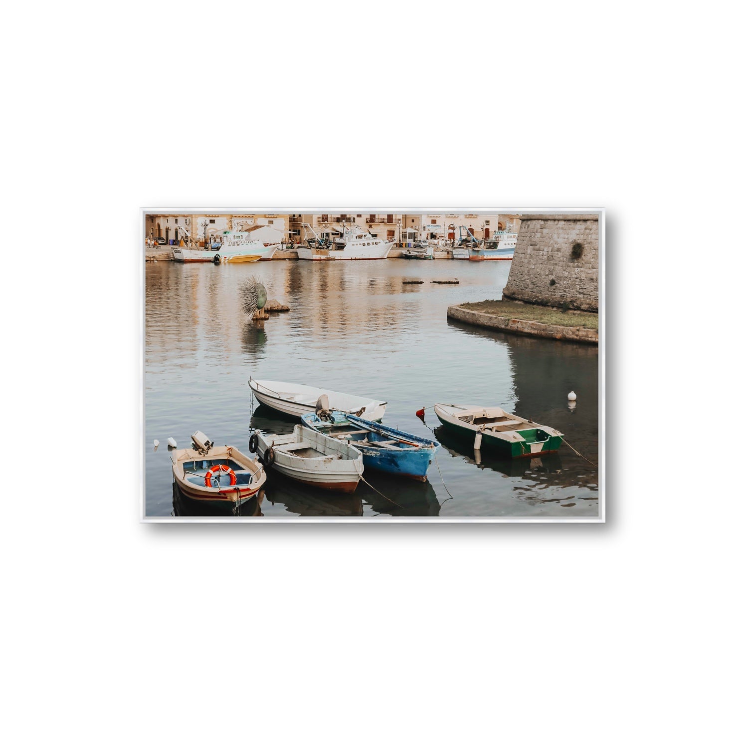 Cinque Barche Puglia Gallipoli Italian art print Extra Large fine art canvas in white float frame