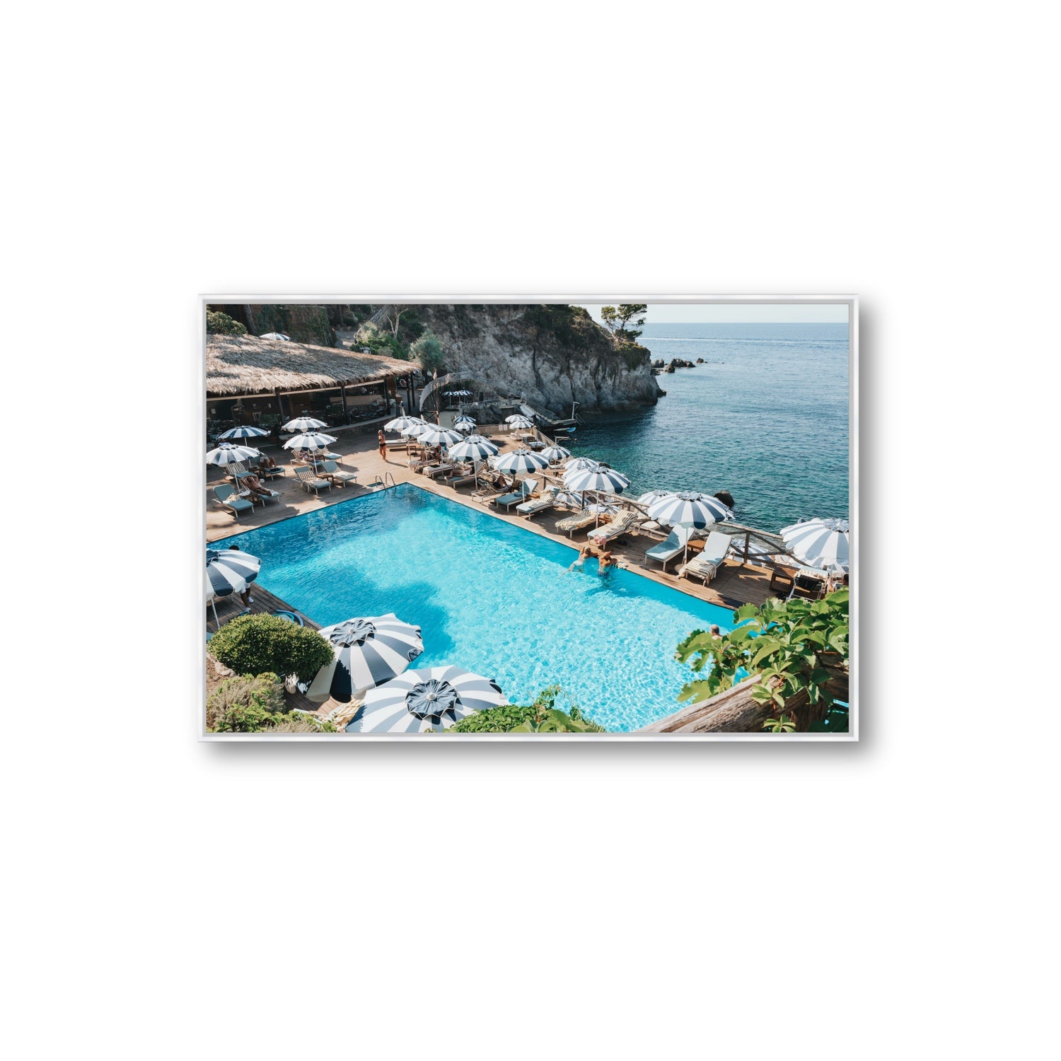 Oceanview Ischia Italian coastal wall art Extra Large fine art canvas in white float frame