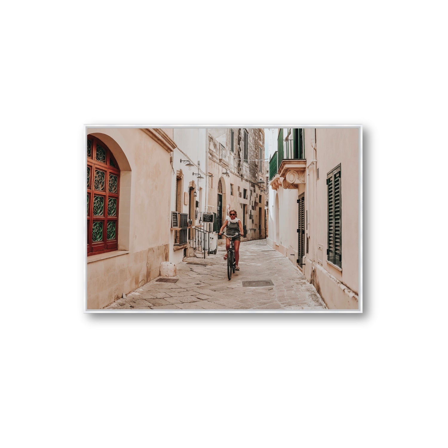 La Donna In Bicicletta Puglia Wall Italian fine art print Extra Large fine art canvas in white float frame