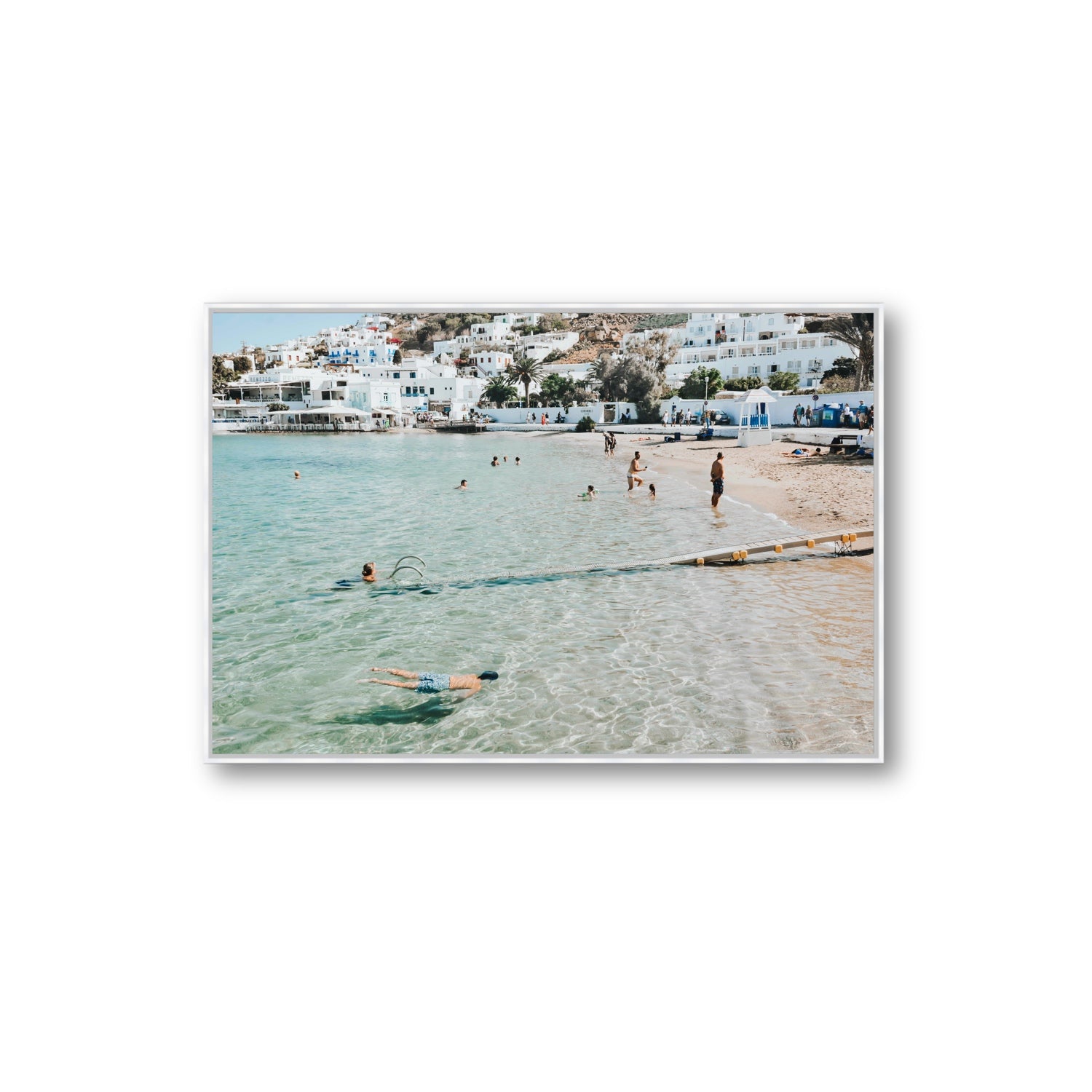 Bathe Yourself In Beauty Mykonos Greek island wall art Extra Large fine art canvas in white float frame