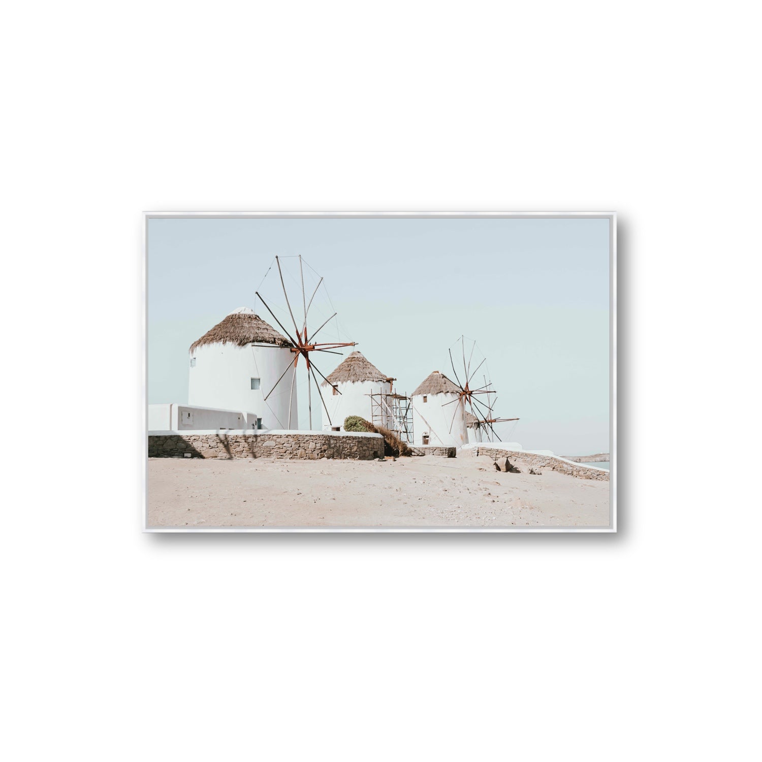Rustic Icons Mykonos Greek island wall art Extra Large fine art canvas in white float frame