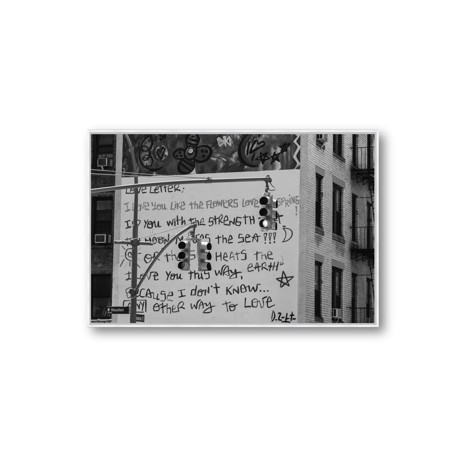 Love Letter New York NYC Black & White wall art Extra Large fine art canvas in white float frame