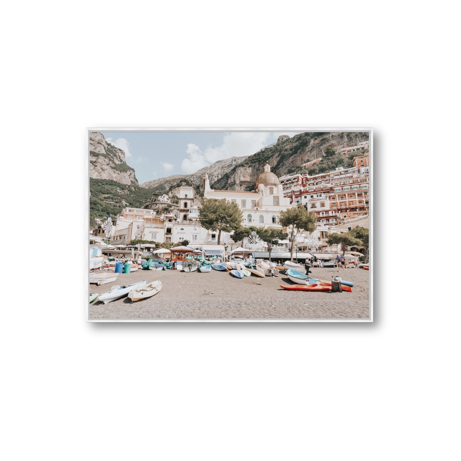 Pastel Paradise fine art print, Positano, Italy, Extra Large, White Float Frame, Fine Art Canvas