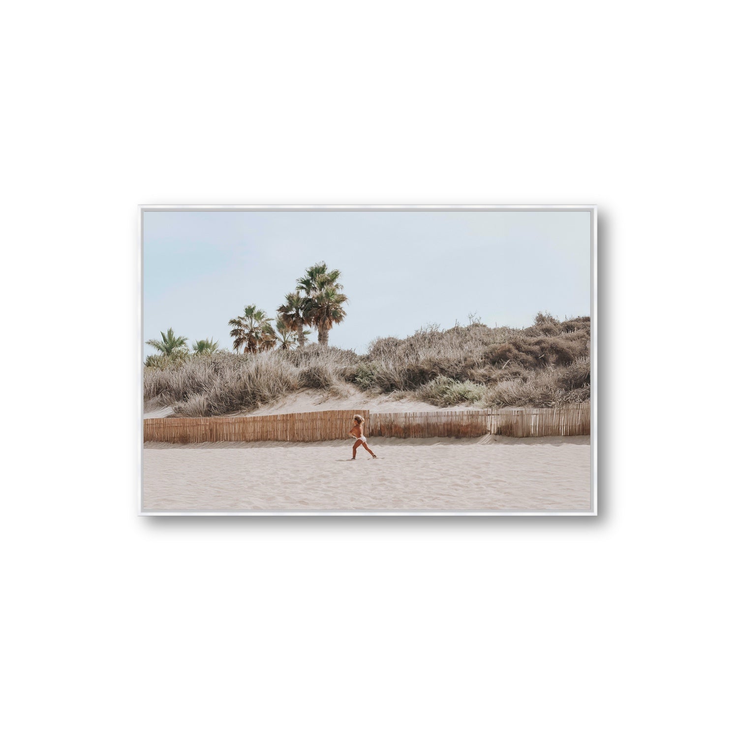 Ragazza Da Spiaggia Puglia beach Italian fine art print Extra Large fine art canvas in white float frame