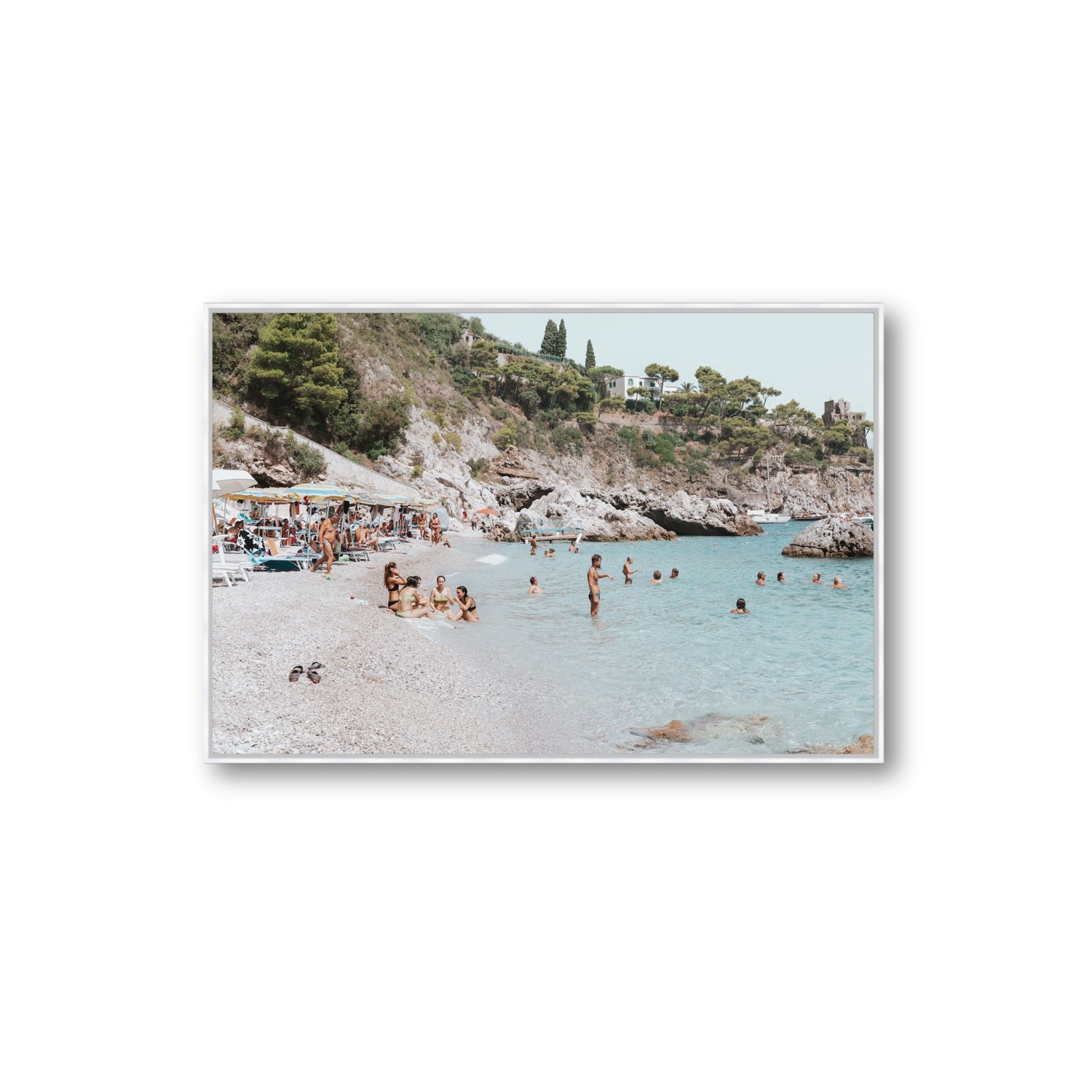 La Vacanza Amalfi Mediterranean wall art Extra Large fine art canvas in white float frame