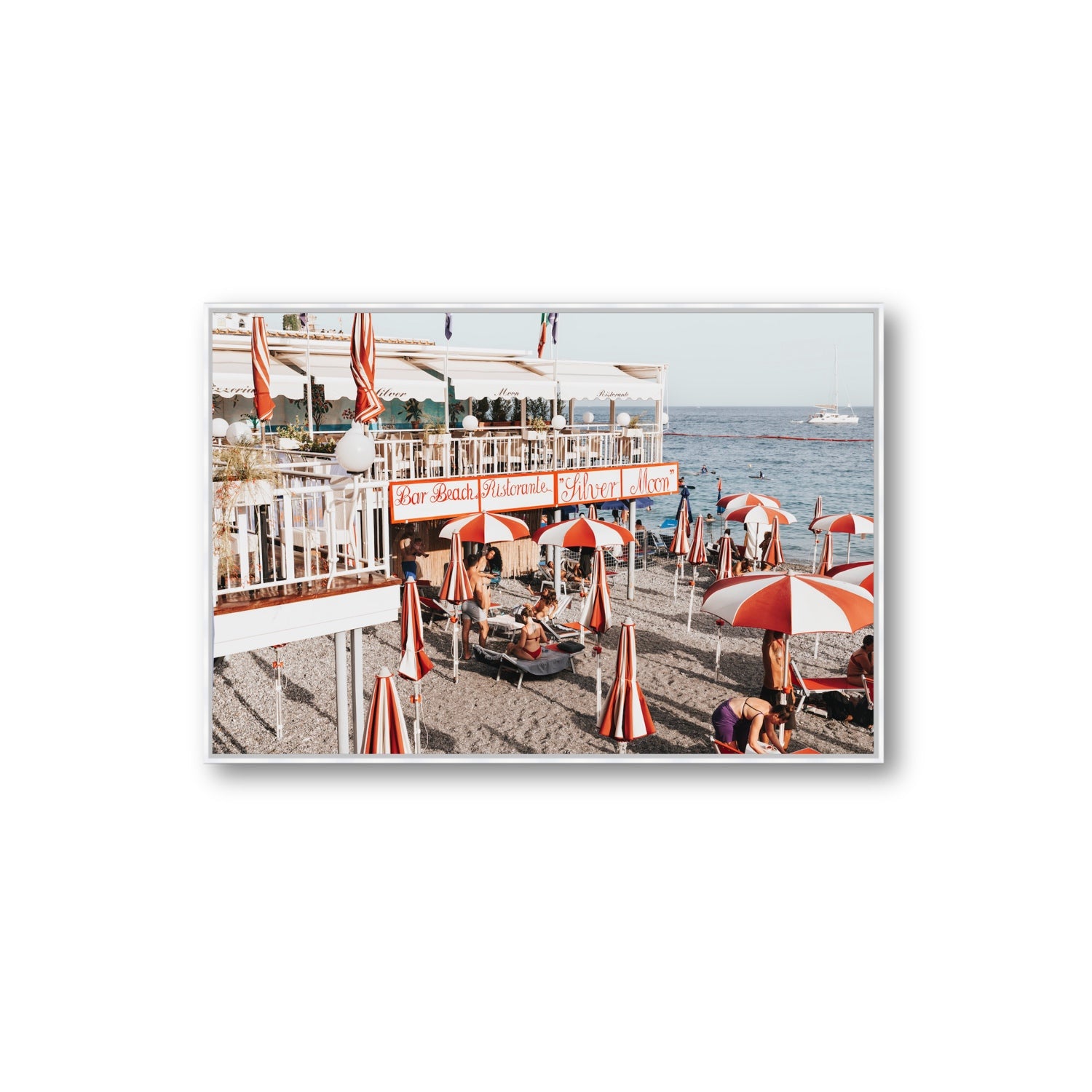 Silver Moon Amalfi Mediterranean wall art Extra Large fine art canvas in white float frame
