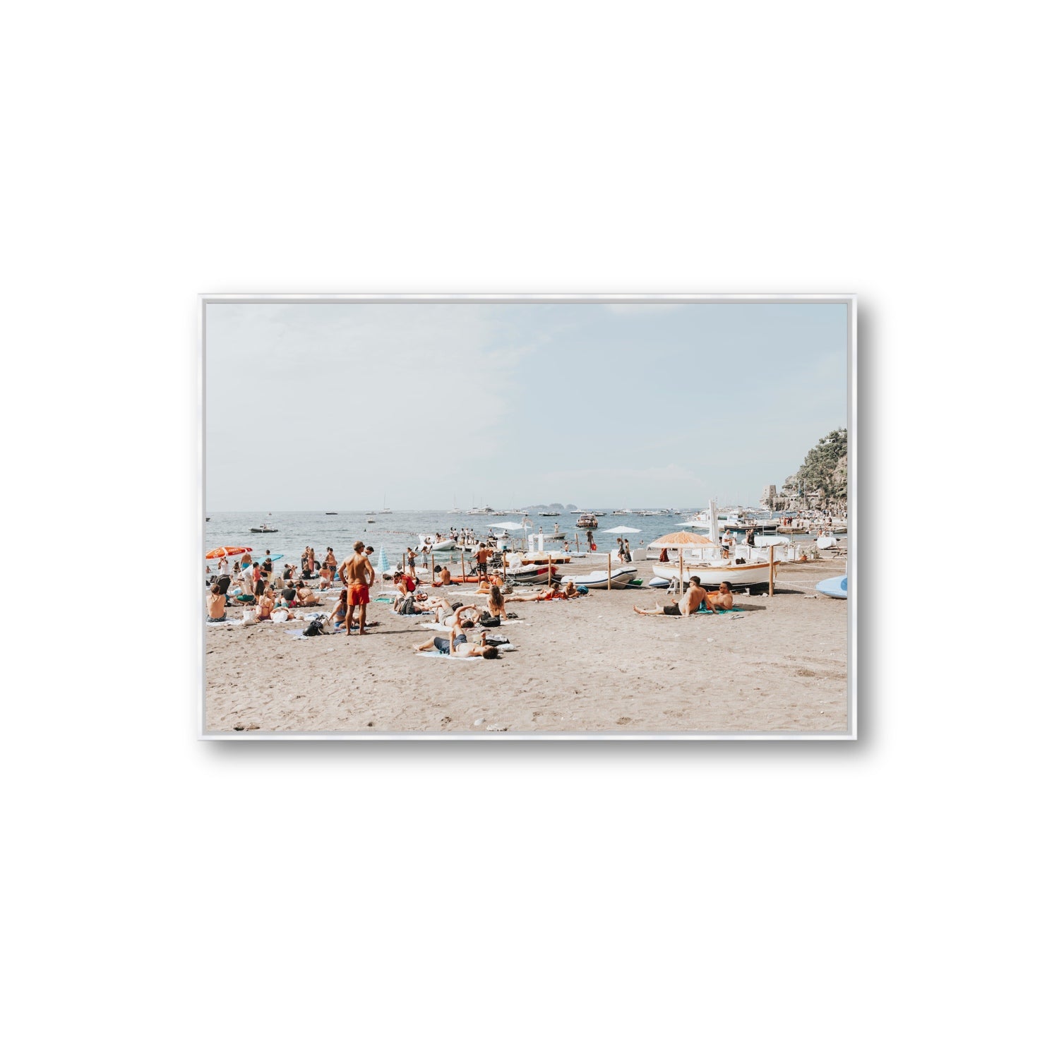 Beachy Vibes fine art print, Positano, Italy, Extra Large, White Float Frame, Fine Art Canvas