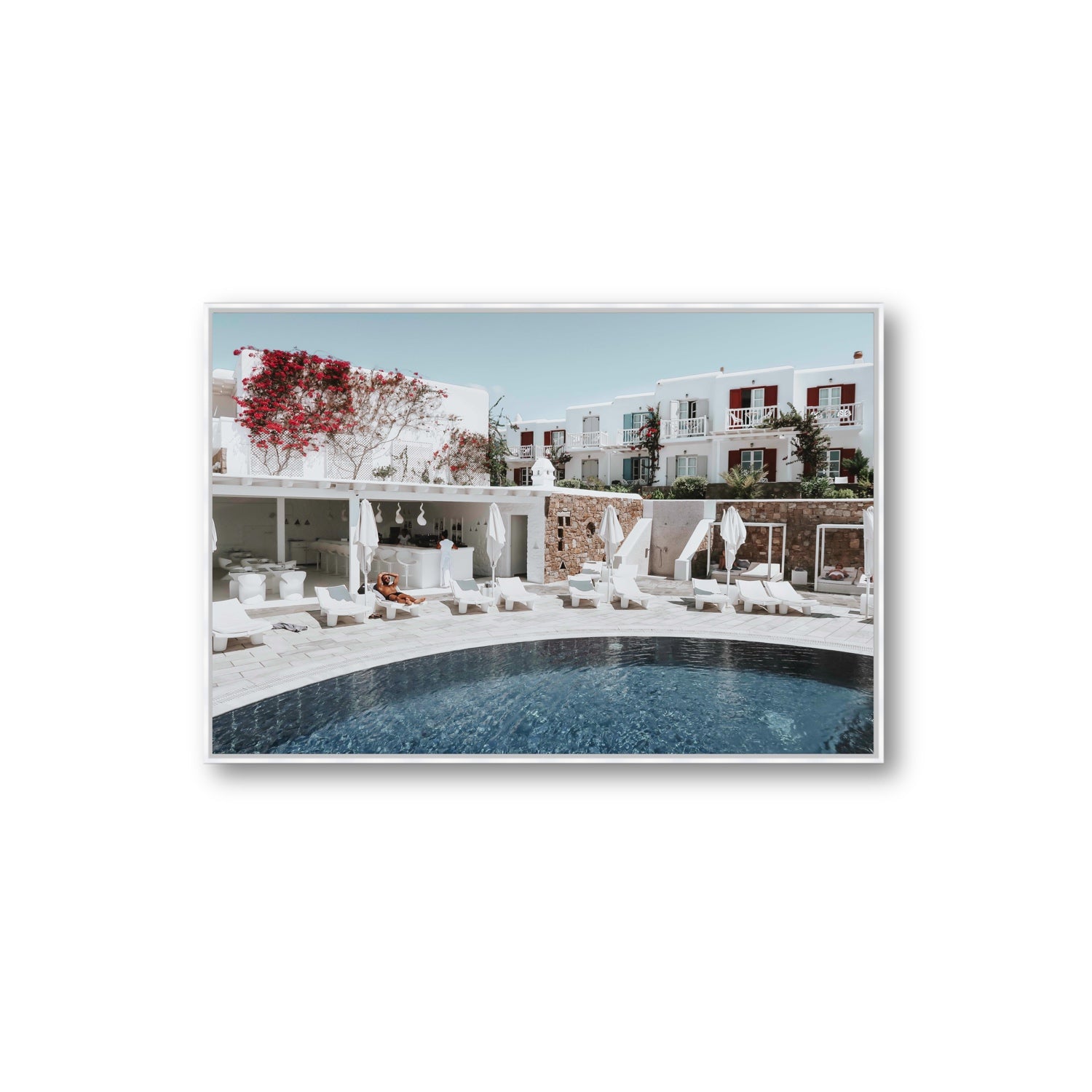 Got The First Lounge fine art print, Mykonos, Greece, Extra Large, White Float Frame, Fine Art Canvas