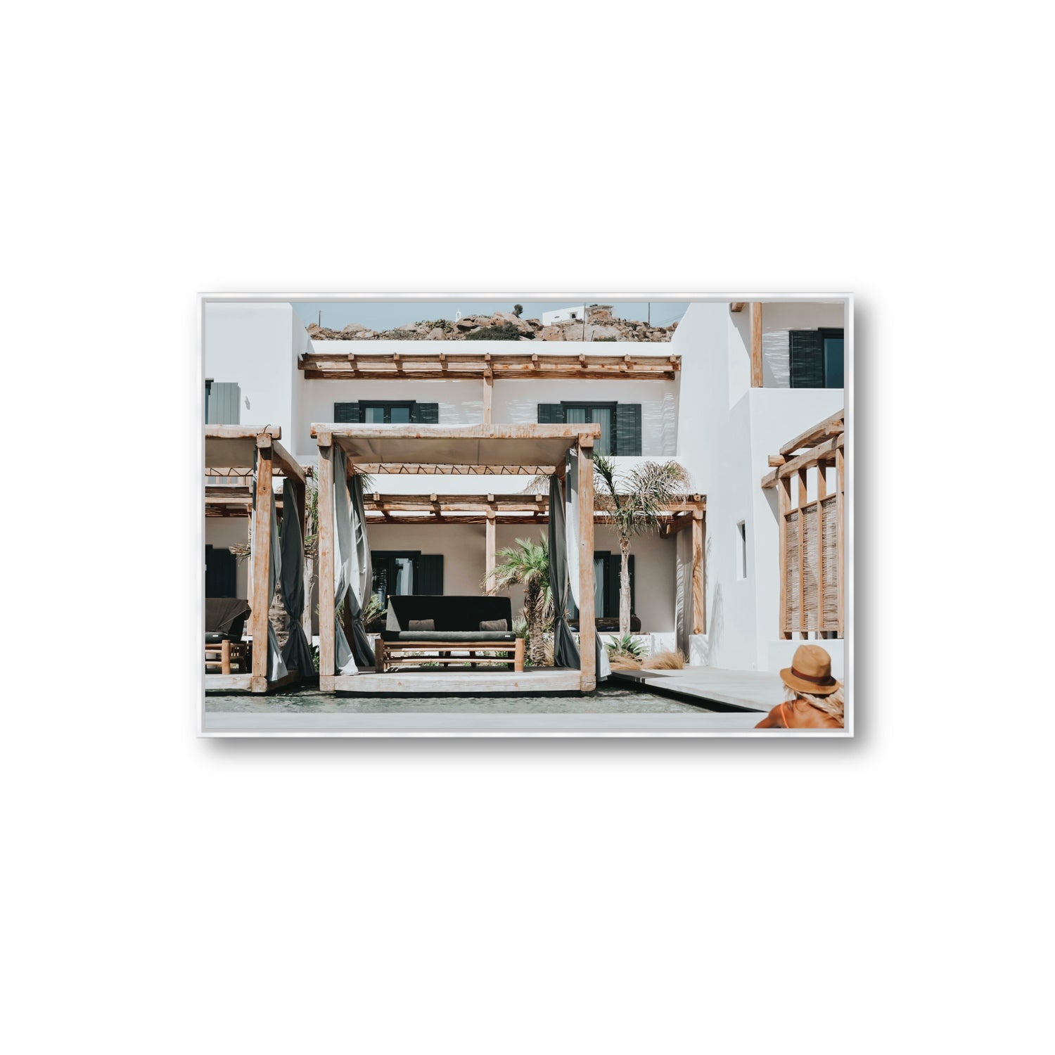 Dream Villa fine art print, Mykonos, Greece, Extra Large, White Float Frame, Fine Art Canvas