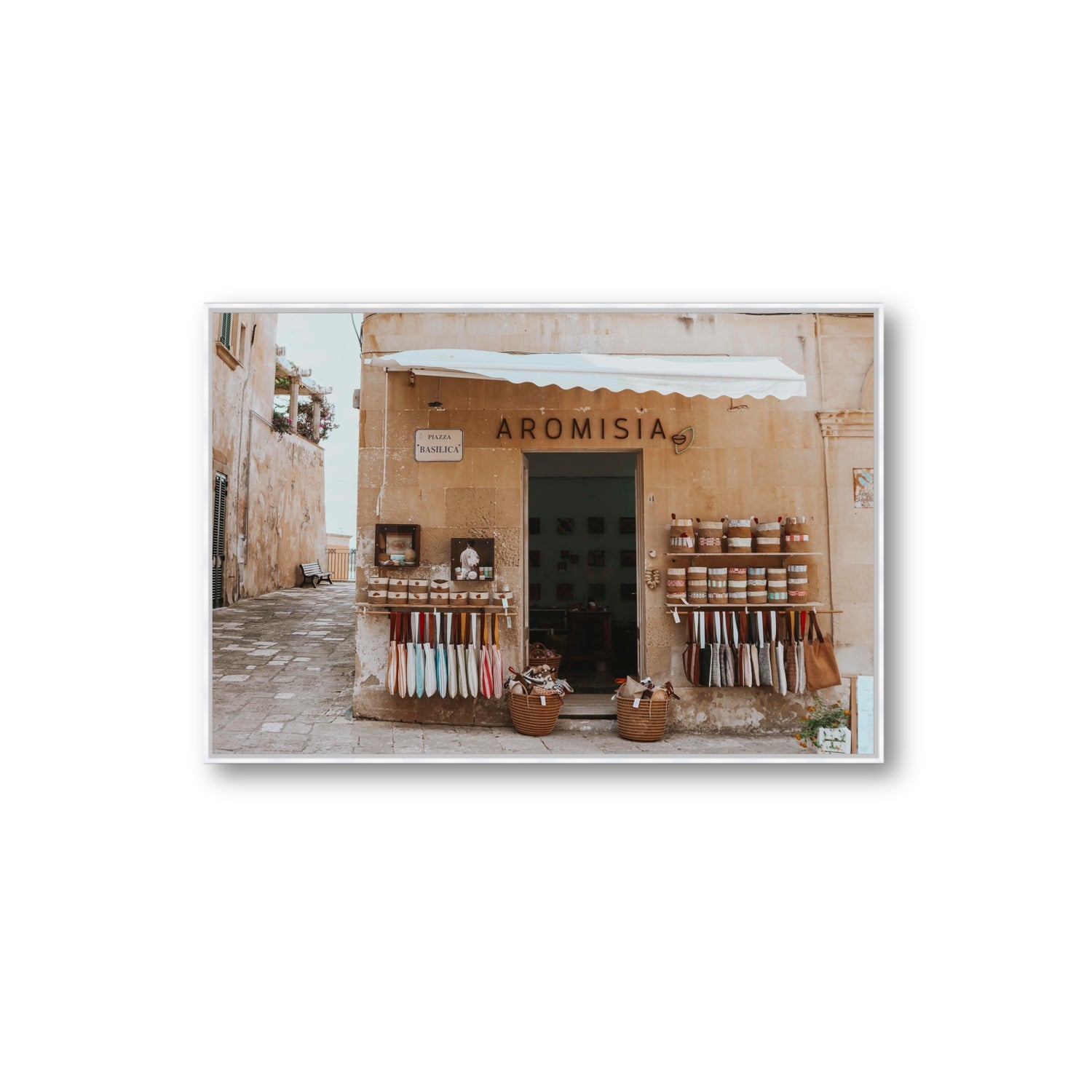 Aromisia Puglia Otranto Italian wall art Extra Large fine art canvas in white float frame