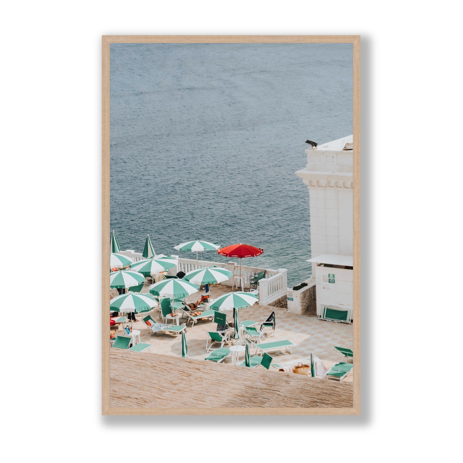 Lido Italiano Puglia beach Italian wall art Statement full-bleed fine art print in natural oak frame