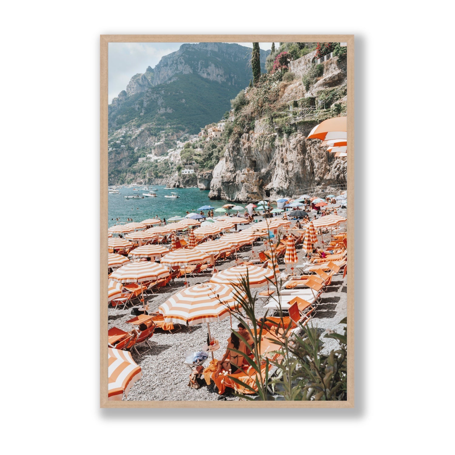 Bagni d'Arienzo Positano decor wall art Statement full-bleed fine art print in natural oak frame