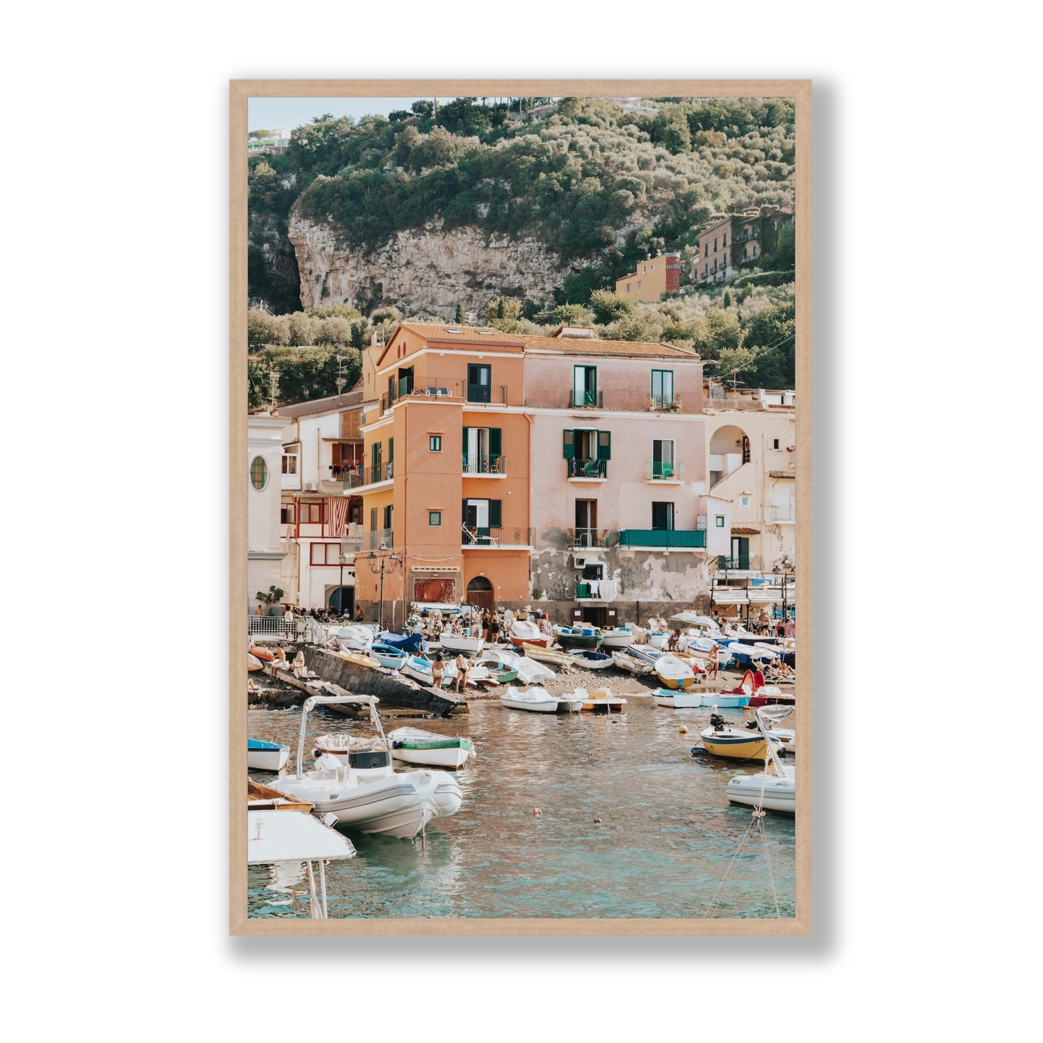 Boatyard Bliss fine art print, Sorrento, Italy, Statement, Natural Oak Frame · Full Bleed, Fine Art Print
