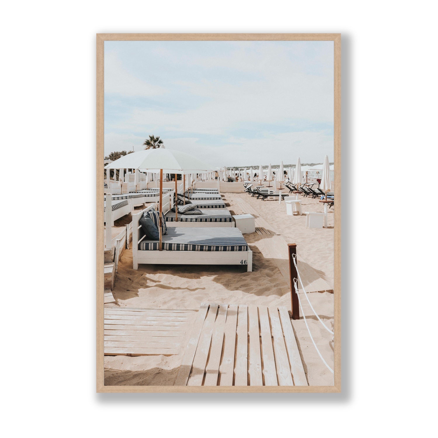 Coastal Repose Puglia beach Mediterranean fine art print Statement full-bleed fine art print in natural oak frame