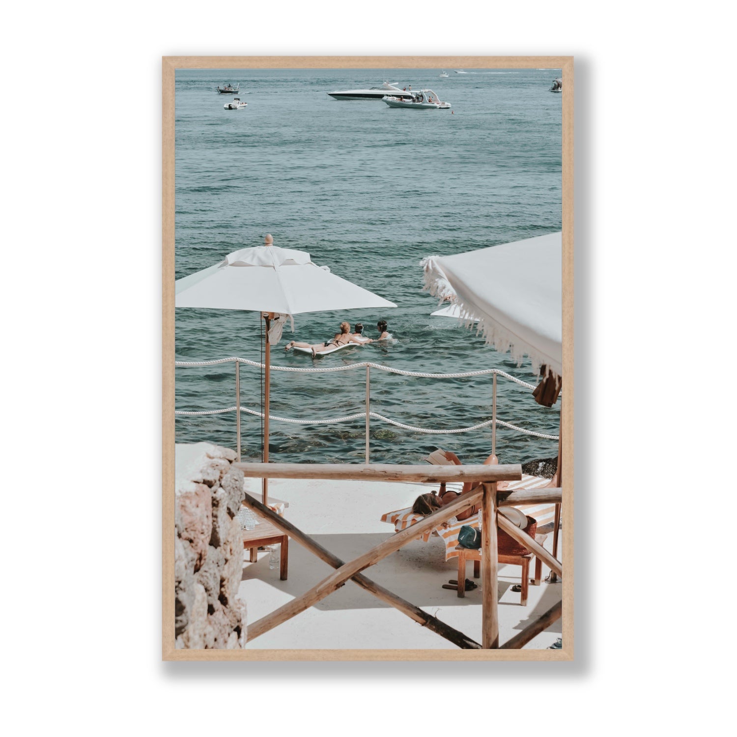 Hideaway Tuscany coastal Mediterranean wall art Statement full-bleed fine art print in natural oak frame