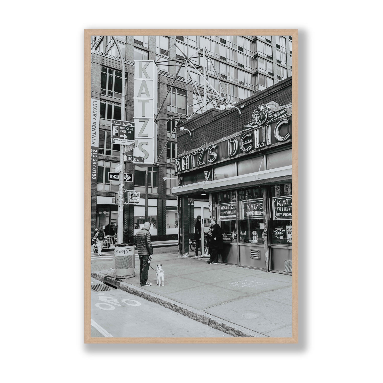 Graphite Gotham New York NYC Black & White wall art Statement full-bleed fine art print in natural oak frame