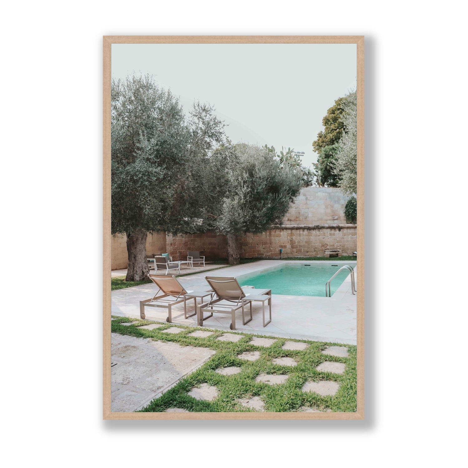 Olive Oasis Puglia Mediterranean wall art Statement full-bleed fine art print in natural oak frame
